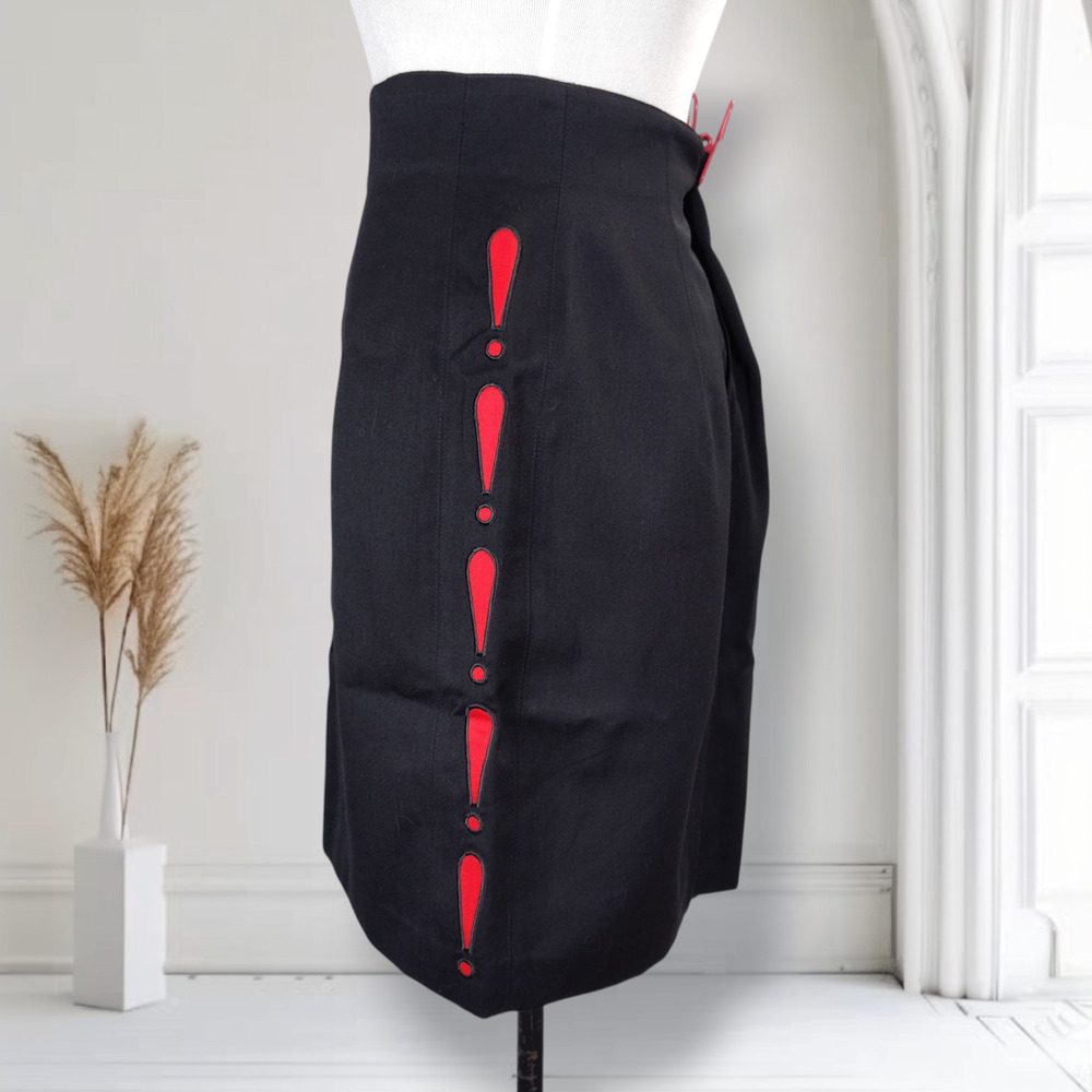 Escada Margaretha Ley Wool Skirt 40 Black Red Cutout Detail Vintage Germany